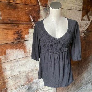 Deletta Anthropologie Black Ruched Casual Blouse